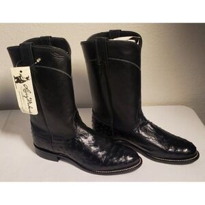 Larry Mahan Ostrich Quill Men 7.5D Black Leather Western Boots NWT